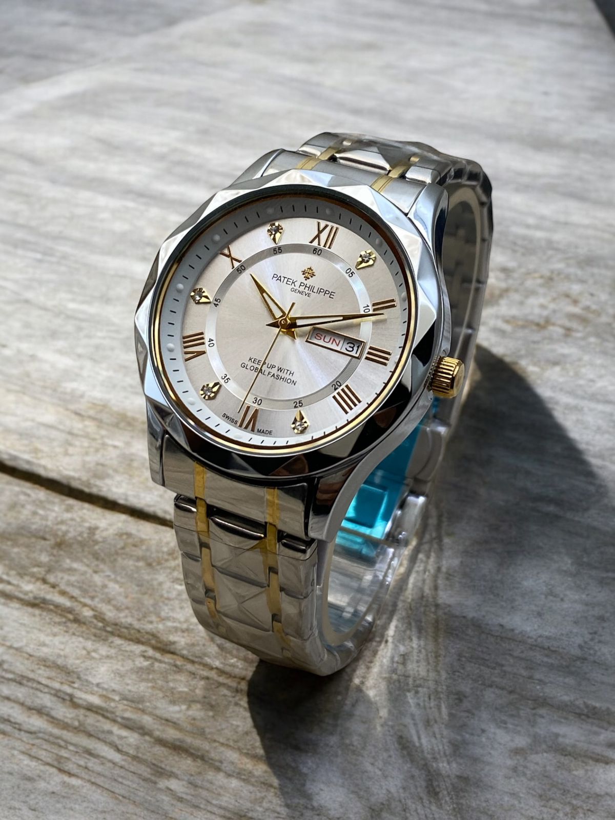 Luxury Genève Inspired Blue Dial Two-Tone Wristwatch